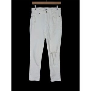 Paige Sarah Slim High Rise Distressed White Jeans Size 28 Knee Rip Stretch Denim